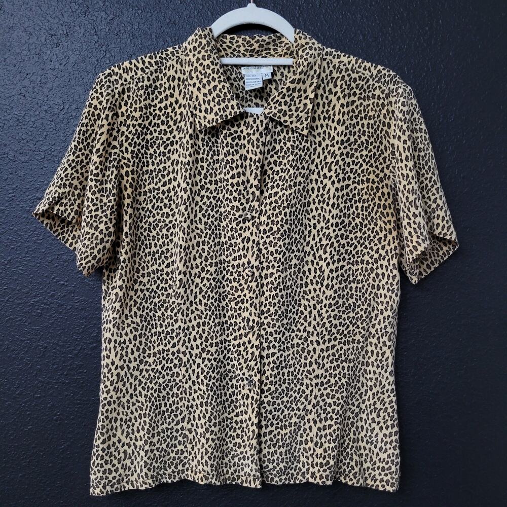 Jessica Lauren 100% Silk Leopard Print Blouse Old Money Timeless Capsule